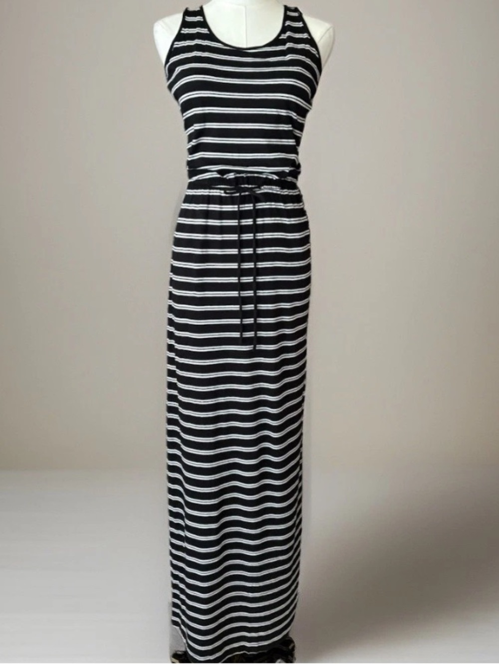 Banana Republic Dark Blue & White Striped Maxi Dress Sleeveless Drawstring XS